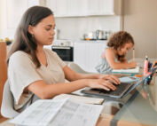 Woman working from home.
